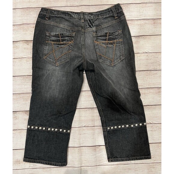 Mixit Denim Jean Cropped Capri Studded Stitch Pockets Gray 90s Y2K Size 10 - Picture 3 of 6